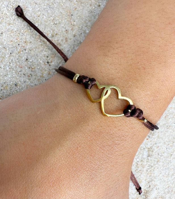 Pulsera Corazones Marrón
